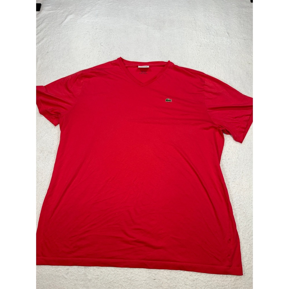 Lacoste Mens Pink V-Neck Pima Cotton T-Shirt 3XLT Big & Tall Logo Tee